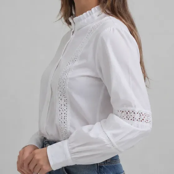Camisa Batista Cuello Mao Puntilla  Mujer Upminorista