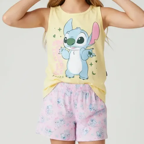 Pijama Disney Stitch Niñas 6 A 16 Años Algodón Short Corta