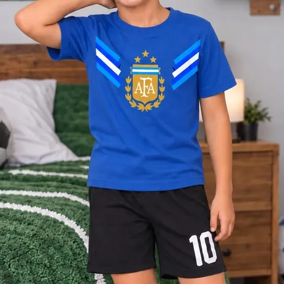 Pijama Corto Niño Minimu Futbol Argentina Algodón 2 Piezas