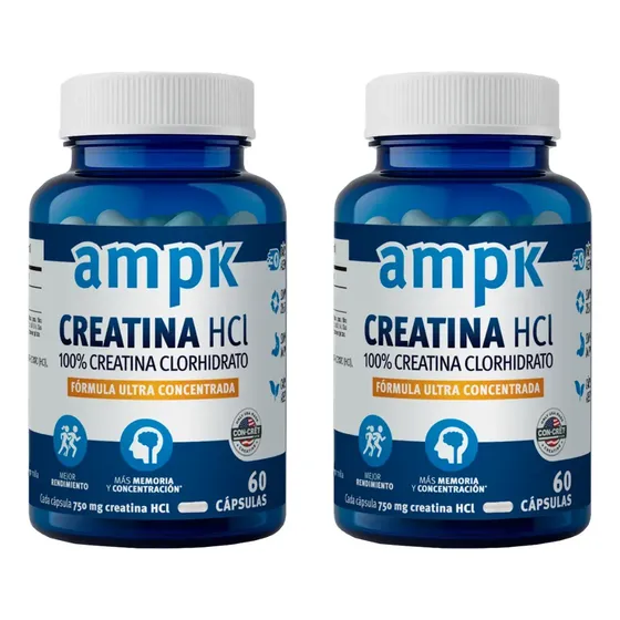 Combo X2 Ampk Creatina Hcl Original 60 Cápsulas. Sin Sabor