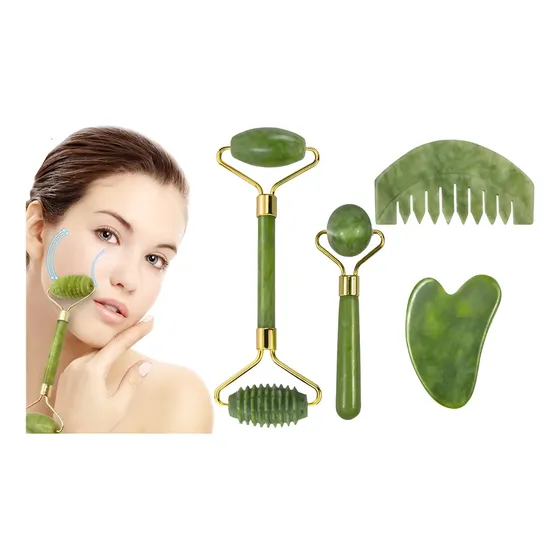 Kit Jade Premium 4 En 1  Masajeador Rodillo +guasha + Peine