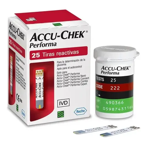 Tira Reactiva Accu-chek Performa, 25 Unidades, Color Gris/negro