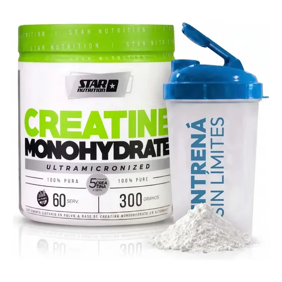 Creatina Monohidratada Star Nutrition 300 G Sin Sabor + Vaso Shaker