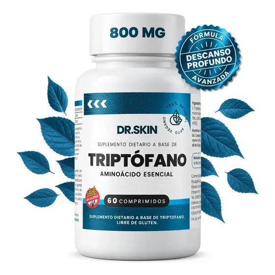 Triptófano Puro | 800 Mg | 60 Comprimidos | Dr Skin | ¡Dormí Mejor, Calmá La Ansiedad Y Equilibrá Tu Ánimo! Suplemento Natural Para Dormir Y Relajarte | Precursor De Serotonina Y Melatonina