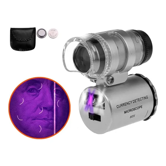 Microscopio Lupa Aumento 60x Luz Led Y Uv LIBERCAM MIJO-80 Billetes Falsos Color Gris