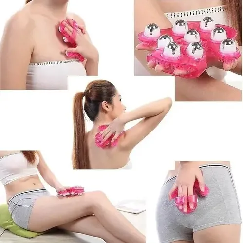 Masajeador Manual Corporal 9 Bolas Acero Manopla Relajante Color Rosa