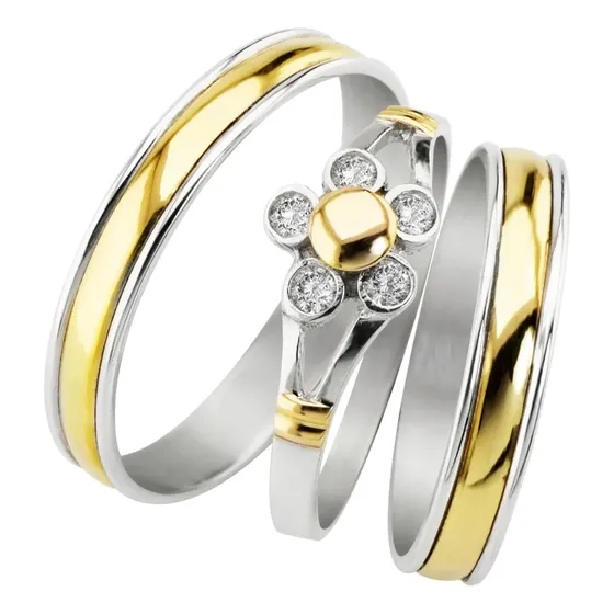 Alianzas  Con Solitario Oro Y Plata 3.5mm Boda
