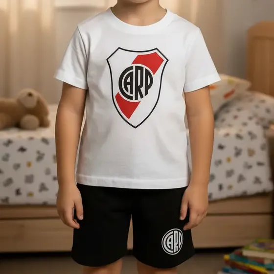 Pijama Corto Niño Minimu Futbol River Algodón 2 Piezas
