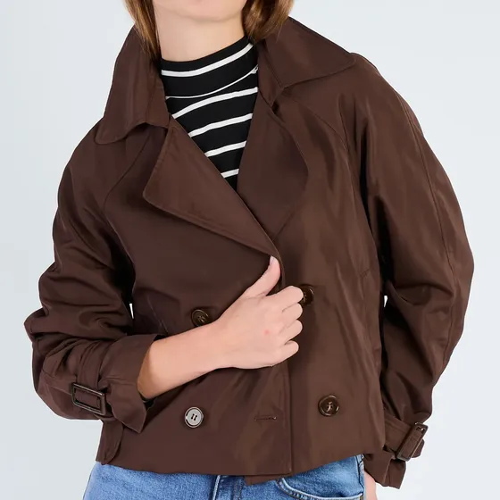 Trench Mujer Kevingston Corto Impermeable Chocolate