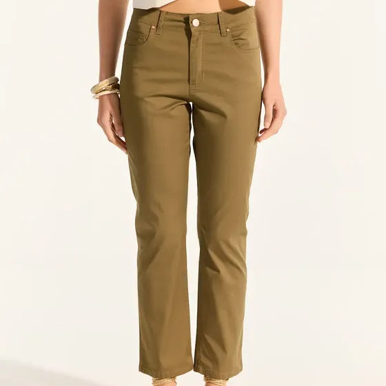 Jean Straight 5 Bolsillos Tiro Medio Gabardin Mujer Portsaid