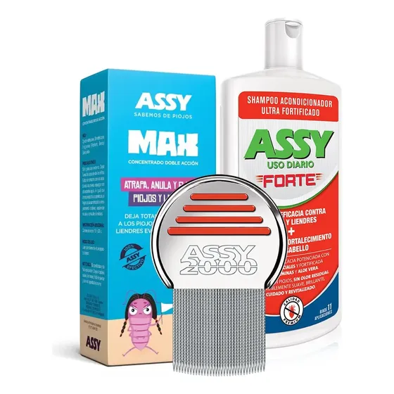 Kit Peine Fino Assy 2000 + Locion Max + Shampoo Forte 220 Ml