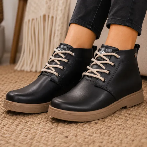 Botas Botitas Mujer Cuero Cordones Clasica Mara Citadina