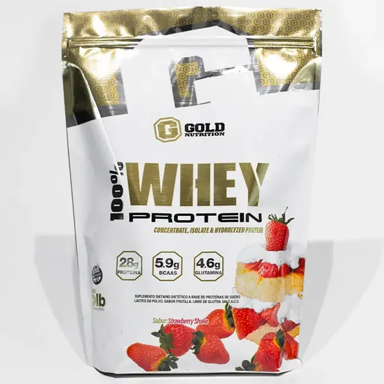 Whey Protein 100% Gold Nutrition X 5 Lb Sabor Strawberry shake