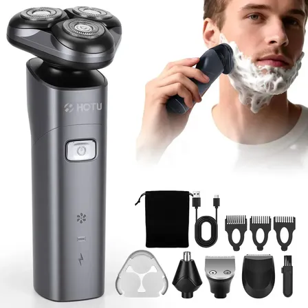 Afeitadora eléctrica multifuncional HOTU 4 en 1 para hombre, 4 cabezales intercambiables, recargable por USB, barba, nariz, vello corporal y recortadora para bordes