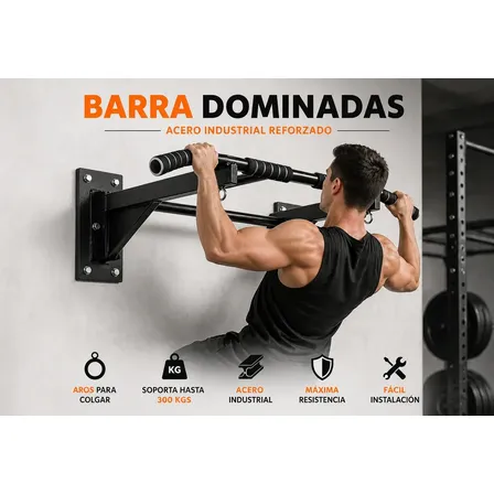 Barra Dominadas Multifuncion Fitness Entrena Crossfit Gym Gimnasio En Casa Pared Triple Agarre 300kg Aros Soporte Resistente Barra Trasera Incluida