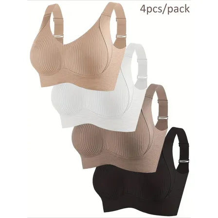 Pack X4 Corpiños Top Sin Aro Push Up Para Mujer 4-piece Set Liso 4xl