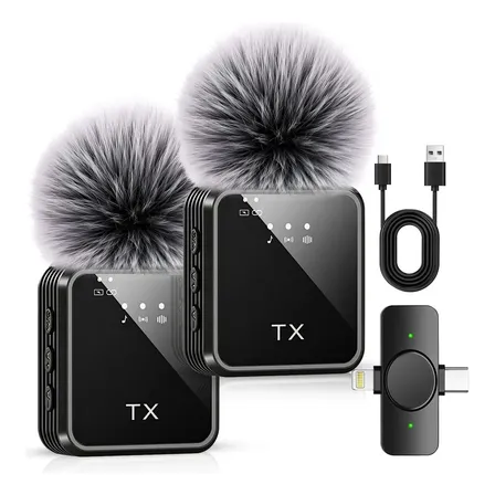 Microfono Lavalier Micrófono Inalámbrico 2pzs Microphone Para Cámara iPhone Y Android