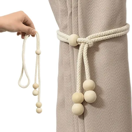 Juego X2 Sujeta Cortinas Con Cuentas Madera Beige