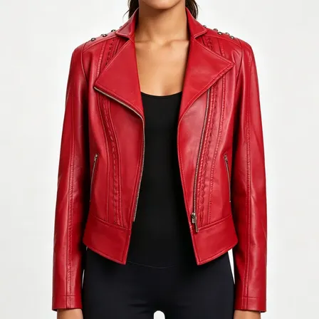 Campera Biker Mujer Ecocuero Slim Fit Corta Con Tachas Y Cierre Asimétrico Red M Cuero Sintético
