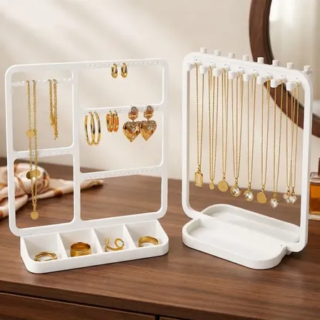 Set 2 Exhibidores Organizador Joyas Aros Collares Bijouterie Blanco