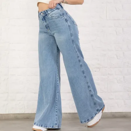 Jeans Wideleg Palazzo Rígido Tiro Alto Celeste Nevado Mujer Celeste 38