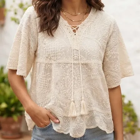 Blusa Mujer Boho Chic Casatulum Crudo Arabescos L