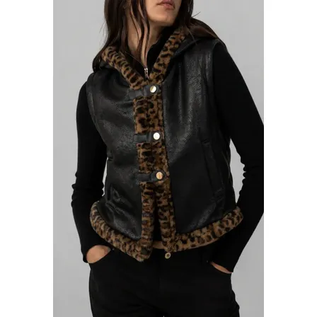 Chaleco Mujer Gamulán Interior De Piel   Berna  Big Big Negro Animal Print U