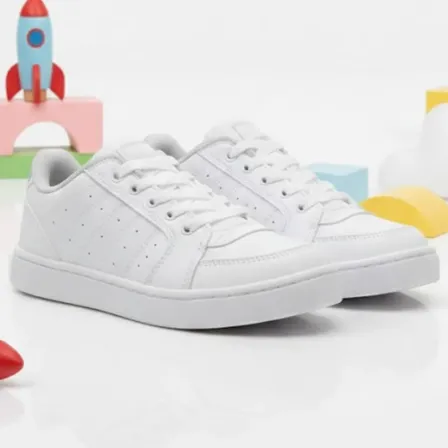 Zapatillas Escolares Niños Colegiales Nenes Urbanas Cordones Blanco Liso 28