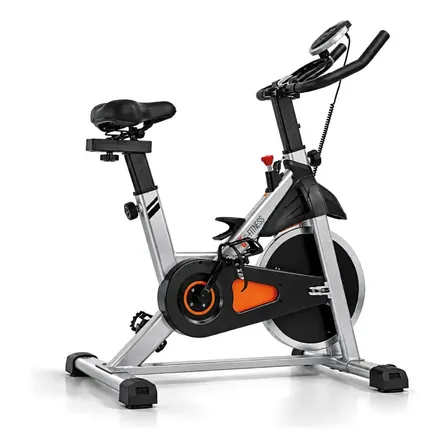Bicicleta fija G-Fitness L-001A spinning color plata y negro Disco 10 kg Asiento Ajustable Peso Maximo 120 kg