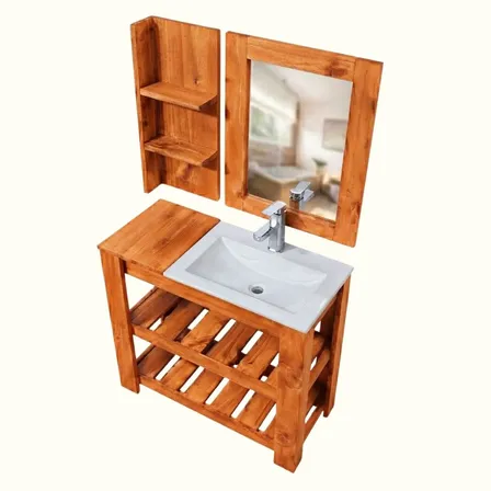 Combo Vanitory Pino Madera Maciza 60cm Bacha Espejo Griferia