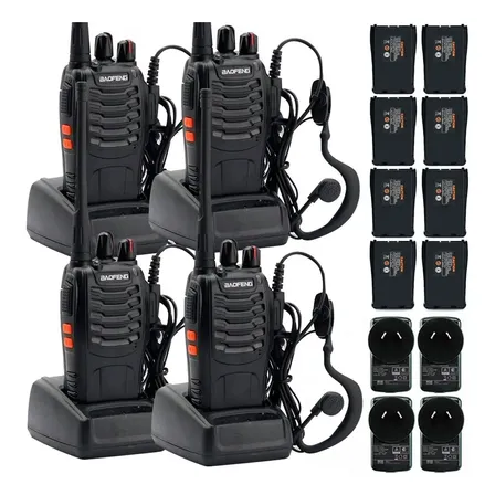 Kit X4 Handy Walkie Talkie Baofeng Bf-888s 16ch + Baterias Negro