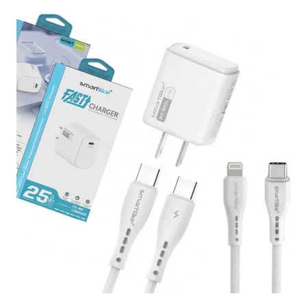 Kit Cargador 25w  + 2 Cables Usb-c Carga Rapida Para iPhone Blanco