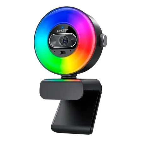 Cámara Web Emeet 4k Luz De Anillo 4 Modos Efecto Arcoíris Negro