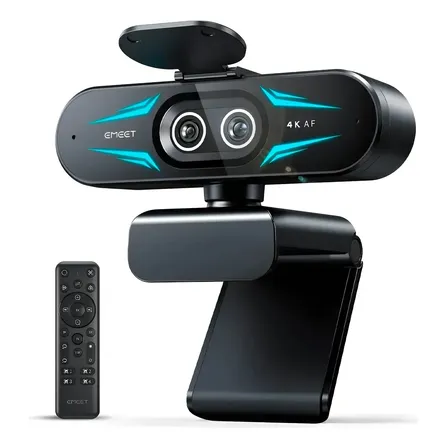 Camara Web Emeet C60E 4K Ultra HD Doble Lente Zoom 11X Autofocus Seguimiento Inteligente Luz RGB Microfonos Con Cancelacion De Ruido