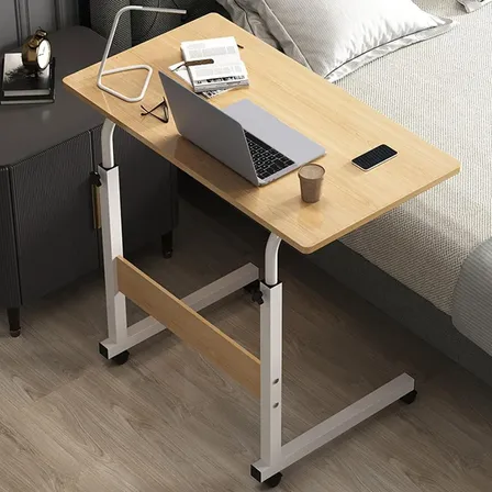 Mesa Escritorio Portátil Pc Móvil Regulable Oficina C/ruedas Beige