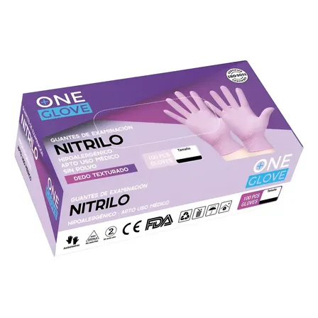 Guantes De Nitrilo Rosa Resistente Reforzado Caja X 100u Lila Xs