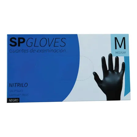 Guantes De Nitrilo Negro Sp Gloves Resistentes X 100 U. Negro M