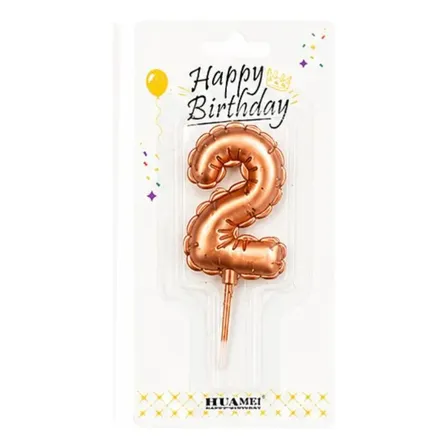 Vela Numero Forma Globo Velita Rosa Gold X1 Unidad Numero 2