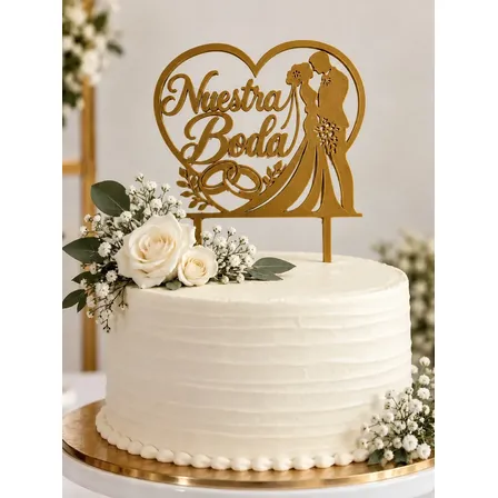 Cake Topper Nuestra Boda Casamiento Adorno De Torta  3d Dorado Oscuro