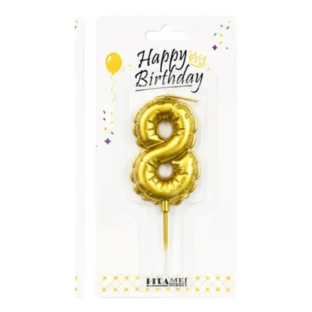 Vela Numero Forma Globo Velita Dorado X1 Unidad Numero 8