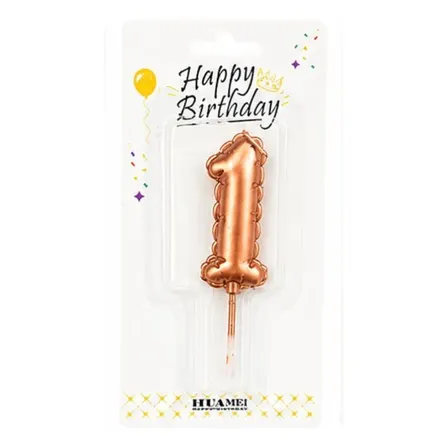 Vela Numero Forma Globo Velita Rosa Gold X1 Unidad Numero 1