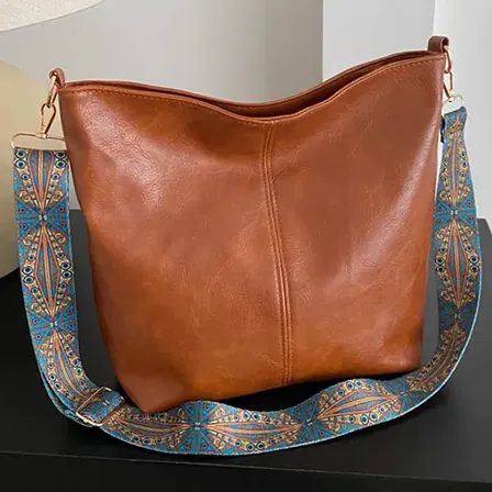 Bandolera Negra De Poliuretano De Gran Capacidad Para Mujer, Marrón Liso Níquel Verde