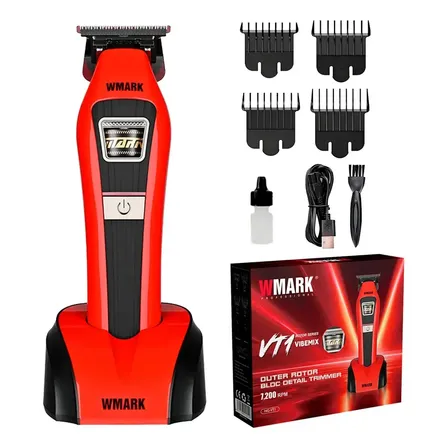 Trimmer Inalámbrica Motor Bldc 7200 Rpm Wmark NG-VT1 Con Base de Carga y Accesorios Color Roja