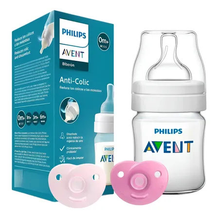 Set Mamadera Anticolic 125ml + 2 Chupetes Soothie Avent Rn