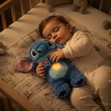 Peluche Stitch De Apego Respira Con Música Y Luz Azul Acero