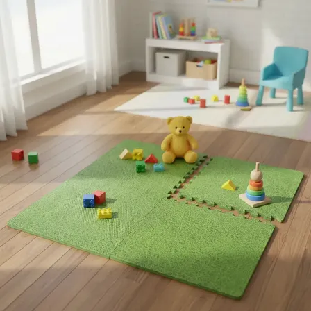 Piso Encastrable Alfombra Goma Eva Antigolpes Bebe Cesped Verde Pasto