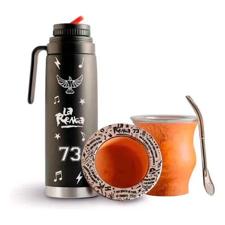Set Mate Algarrobo Termo 1l Bombilla Bandas De Rock Grabado La Renga / Rock Argentino Mate Camionero Algarrobo Bombilla Pico Loro Acero Inoxidable Grabado Laser Historia Banda Musica