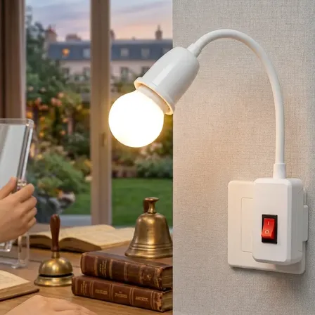 Adaptador Enchufe Portalámparas E27 Flexible Interruptor 220 Blanco