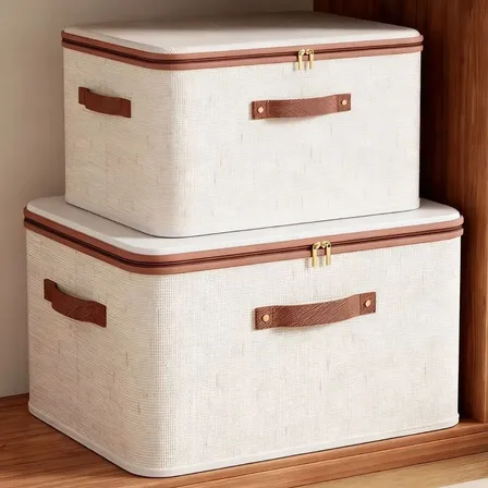 Canasto Caja Organizador Para Ropa Juguetes Con Manijas Y Cierre PatiosCrafts Organizador Para Placard Dormitorio Y Hogar Guardar Prendas Mantas Sábanas 25L 40 x 30 x 21 cm