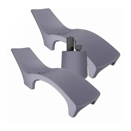 Set 2 Reposeras Plásticas Para Pileta Con Mesa De Regalo Gris Grafito